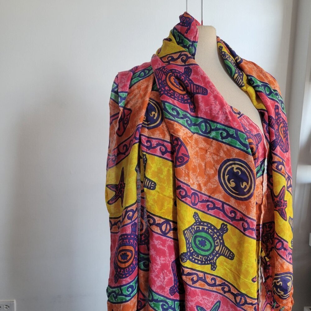 India Designed Colorful Extra-Large Scarf or Sarong - Picture 5 of 12